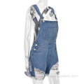Customized Ripped Short Denim Jumpsuit Outfit for Women